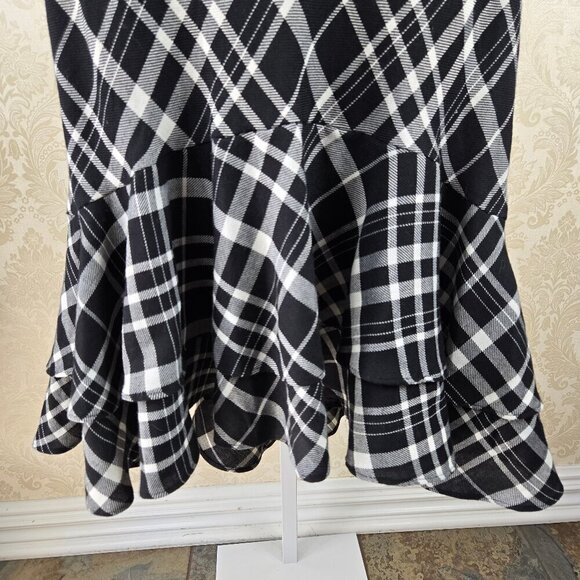 Lauren Ralph Lauren Size Medium Black White Plaid Skirt Ruffled Tiered Hemline - Picture 2 of 8
